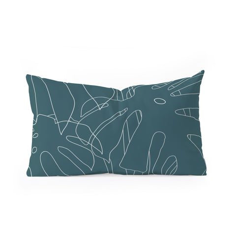 The Old Art Studio Monstera No2 Teal Oblong Throw Pillow