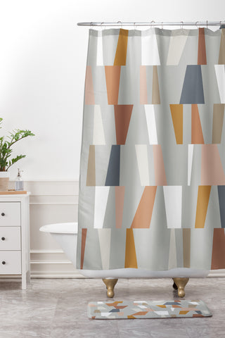 The Old Art Studio Neutral Geometric 01 Shower Curtain And Mat