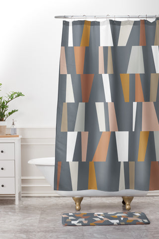 The Old Art Studio Neutral Geometric 02 Shower Curtain And Mat