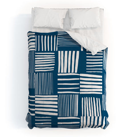 The Old Art Studio Torn Lines Abstract Pattern 04 Blue White Comforter