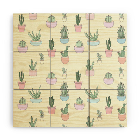 The Optimist Cactus All Over Wood Wall Mural