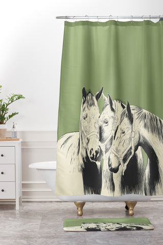 The Red Wolf Horses Shower Curtain And Mat