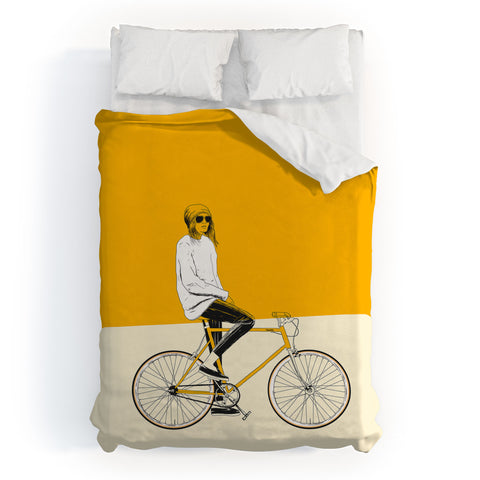 The Red Wolf The Yellow Bike Duvet Cover