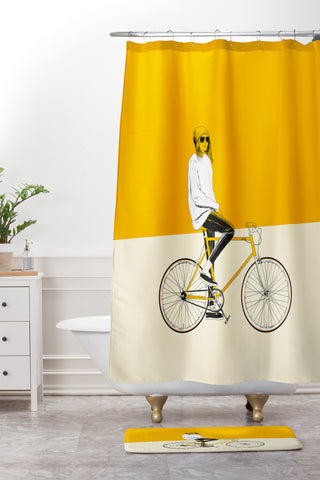 The Red Wolf The Yellow Bike Shower Curtain And Mat