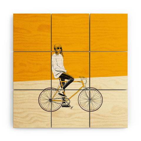 The Red Wolf The Yellow Bike Wood Wall Mural