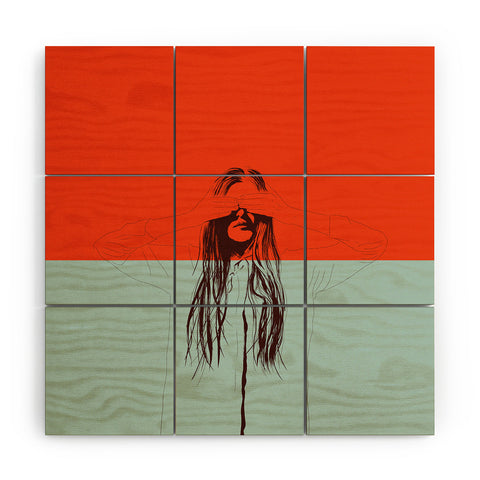 The Red Wolf Woman Color 2 Wood Wall Mural