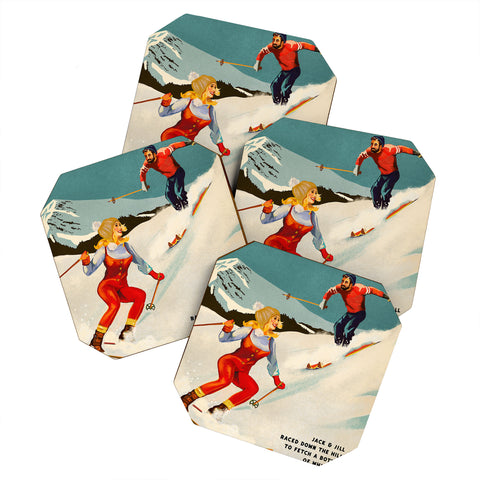The Whiskey Ginger Apres Retro Pinup Ski Art Coaster Set