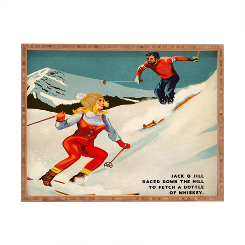The Whiskey Ginger Apres Retro Pinup Ski Art Rectangular Tray