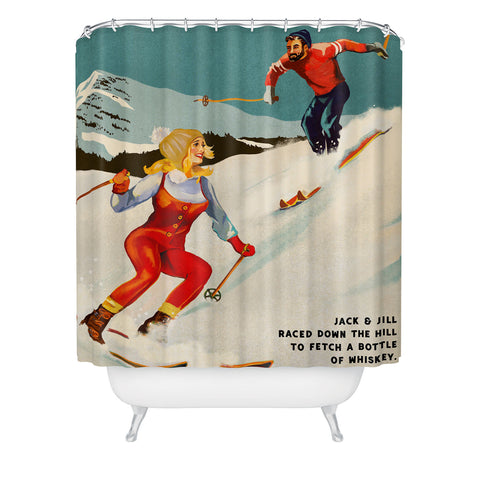 The Whiskey Ginger Apres Retro Pinup Ski Art Shower Curtain