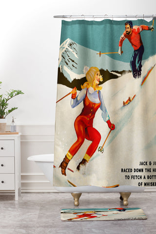 The Whiskey Ginger Apres Retro Pinup Ski Art Shower Curtain And Mat