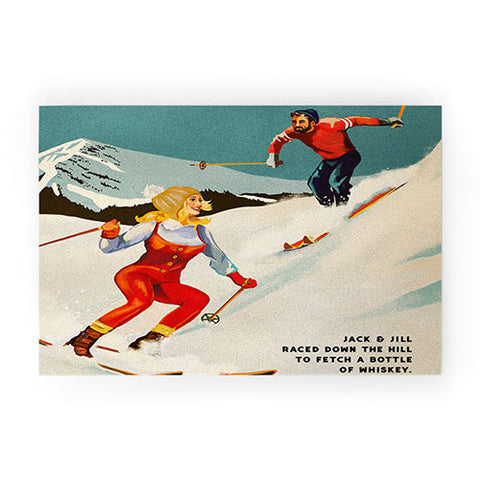 The Whiskey Ginger Apres Retro Pinup Ski Art Welcome Mat