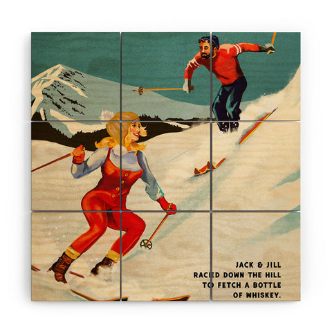 The Whiskey Ginger Apres Retro Pinup Ski Art Wood Wall Mural