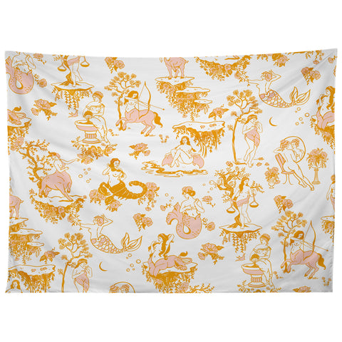 The Whiskey Ginger Astrology Inspired Zodiac Gold Toile Tapestry