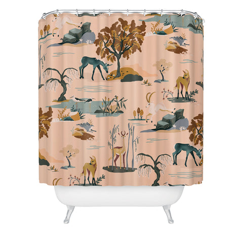 The Whiskey Ginger Cute Playful Animal Pattern Shower Curtain