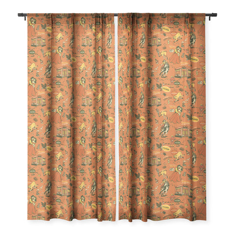 The Whiskey Ginger Old West Inspired Vintage Pattern Sheer Window Curtain