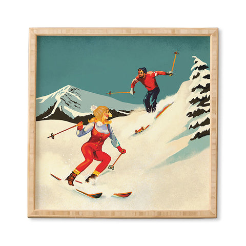 The Whiskey Ginger Retro Skiing Couple Framed Wall Art
