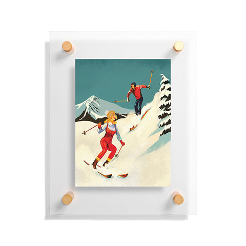 The Whiskey Ginger Retro Skiing Couple Floating Acrylic Print