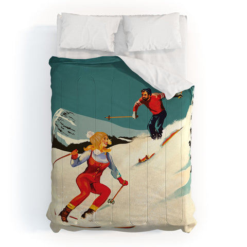 The Whiskey Ginger Retro Skiing Couple Comforter