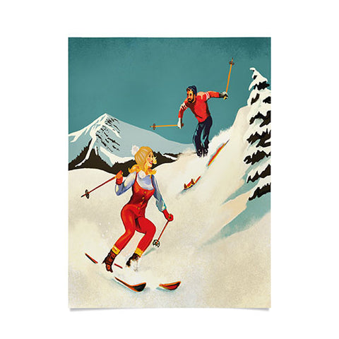 The Whiskey Ginger Retro Skiing Couple Poster