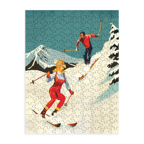 The Whiskey Ginger Retro Skiing Couple Puzzle