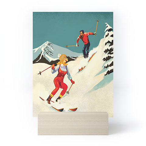 The Whiskey Ginger Retro Skiing Couple Mini Art Print