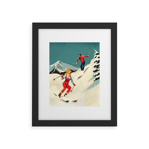 The Whiskey Ginger Retro Skiing Couple Framed Art Print