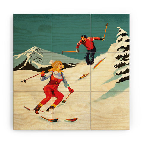 The Whiskey Ginger Retro Skiing Couple Wood Wall Mural