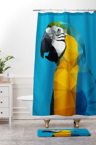 Three Of The Possessed Parrot Blue Shower Curtain And Mat