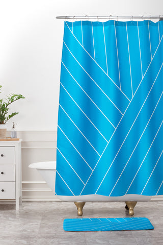 Three Of The Possessed Wave Blue Shower Curtain And Mat