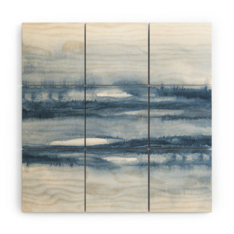 TMSbyNight Indigo Clouds Blue Abstract Wood Wall Mural