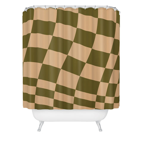 Urban Wild Studio checked wave peach and olive Shower Curtain