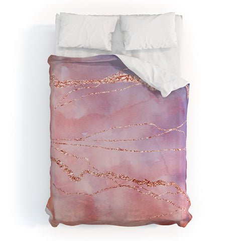 UtArt Blush and Purple Sky with Rose Duvet Cover