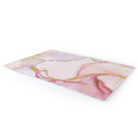 UtArt Blush Pink And Gold Alcohol Ink Marble Area Rug