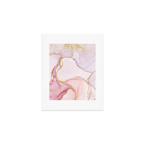 UtArt Blush Pink And Gold Alcohol Ink Marble Art Print