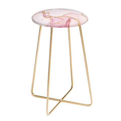 UtArt Blush Pink And Gold Alcohol Ink Marble Counter Stool