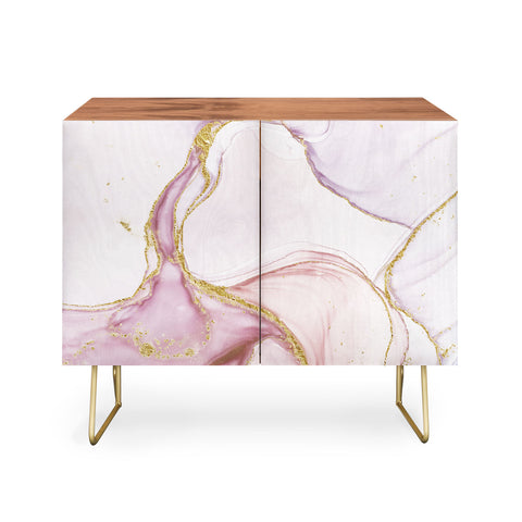 UtArt Blush Pink And Gold Alcohol Ink Marble Credenza