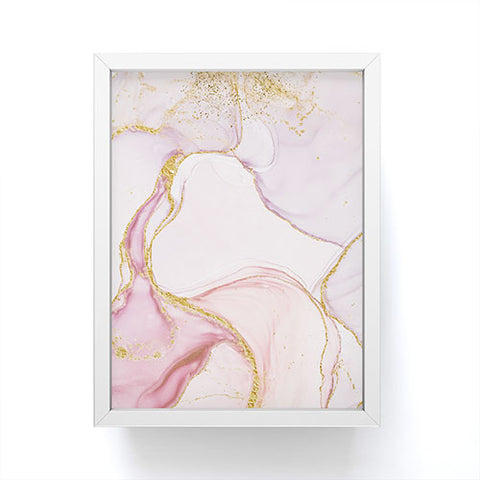 UtArt Blush Pink And Gold Alcohol Ink Marble Framed Mini Art Print