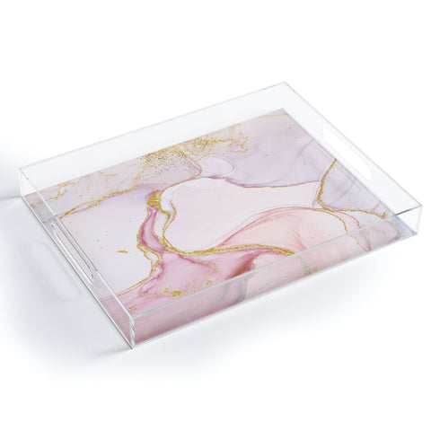 UtArt Blush Pink And Gold Alcohol Ink Marble Acrylic Tray