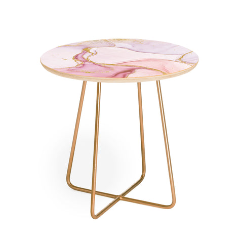 UtArt Blush Pink And Gold Alcohol Ink Marble Round Side Table