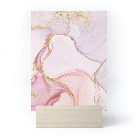 UtArt Blush Pink And Gold Alcohol Ink Marble Mini Art Print