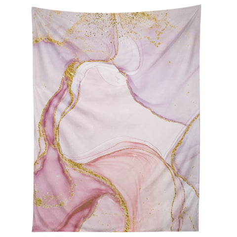 UtArt Blush Pink And Gold Alcohol Ink Marble Tapestry