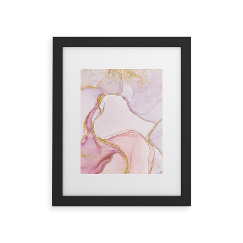 UtArt Blush Pink And Gold Alcohol Ink Marble Framed Art Print