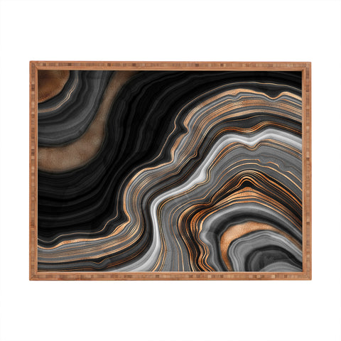 UtArt Elegant black marble with gold Rectangular Tray