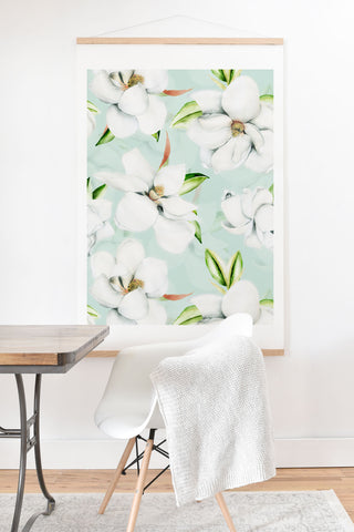 UtArt Hygge Magnolia Watercolor Pastel Flowers Art Print And Hanger