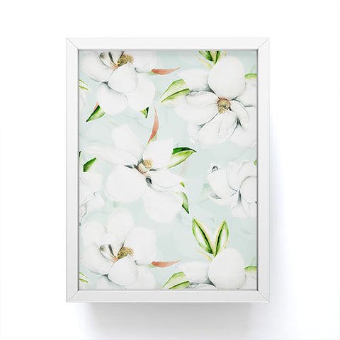 UtArt Hygge Magnolia Watercolor Pastel Flowers Framed Mini Art Print