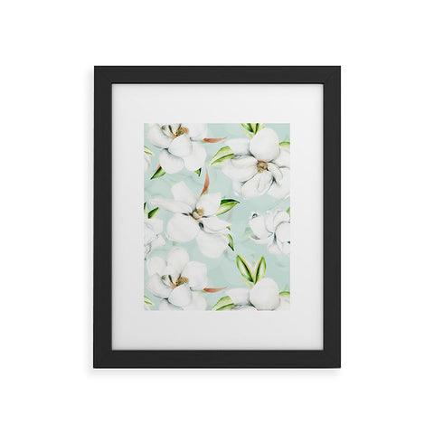 UtArt Hygge Magnolia Watercolor Pastel Flowers Framed Art Print
