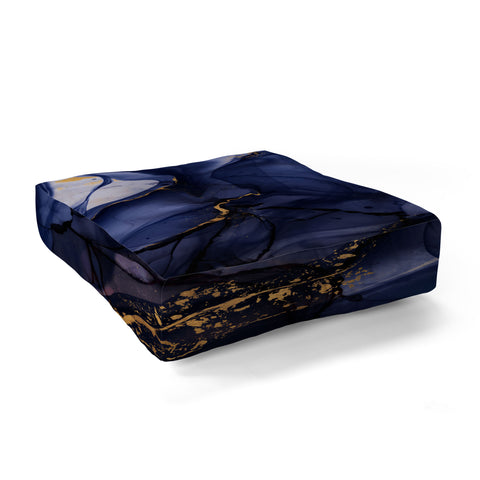 UtArt Midnight Dark Blue Marble Alcohol Ink Marble Art Flashes Floor Pillow Square