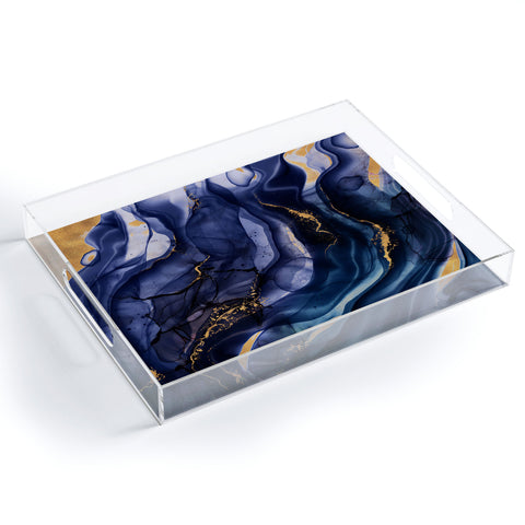 UtArt Midnight Dark Blue Marble Alcohol Ink Marble Art Flashes Acrylic Tray