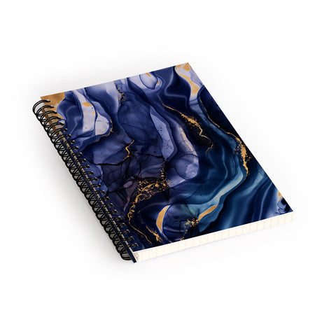 UtArt Midnight Dark Blue Marble Alcohol Ink Marble Art Flashes Spiral Notebook