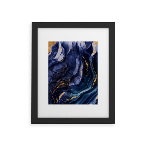 UtArt Midnight Dark Blue Marble Alcohol Ink Marble Art Flashes Framed Art Print